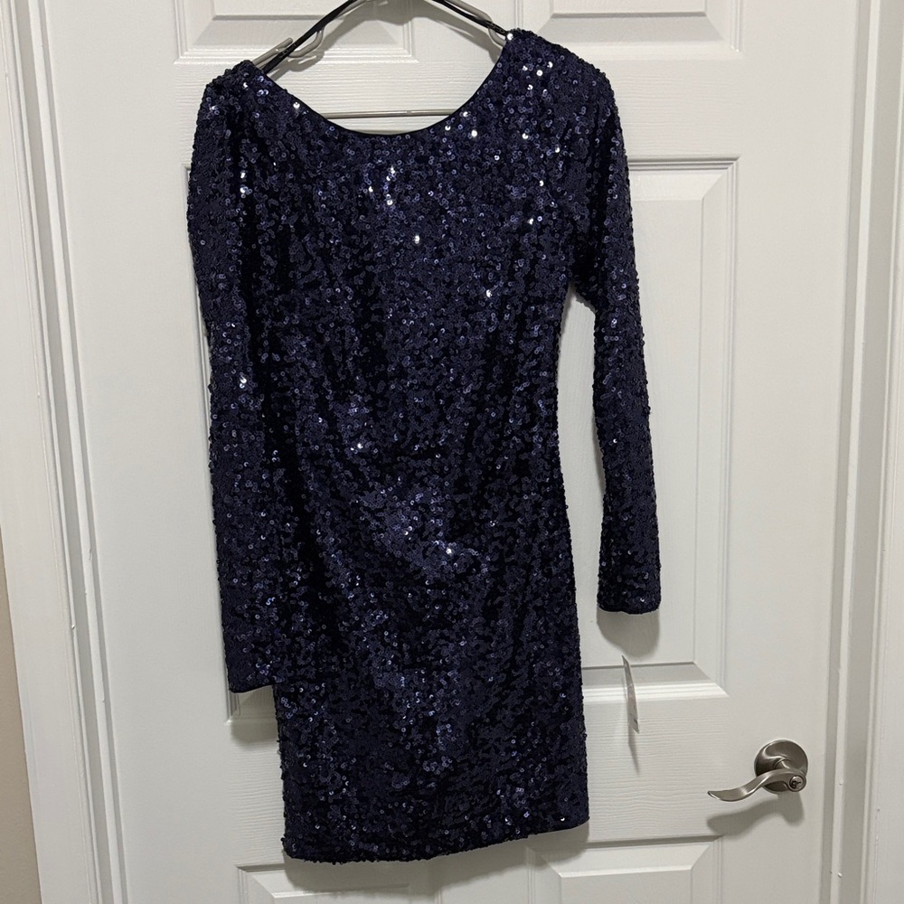 Jessica Simpson Navy Sequin Long Sleeve Party Dress